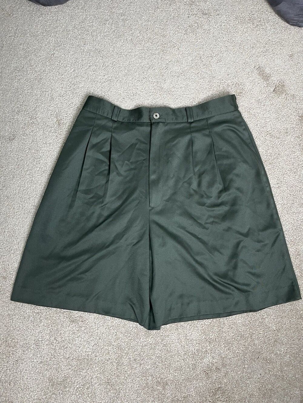 VTG 80s Marcia Womens 8 Green Pleated High Rise Microfiber Shorts Made in USA